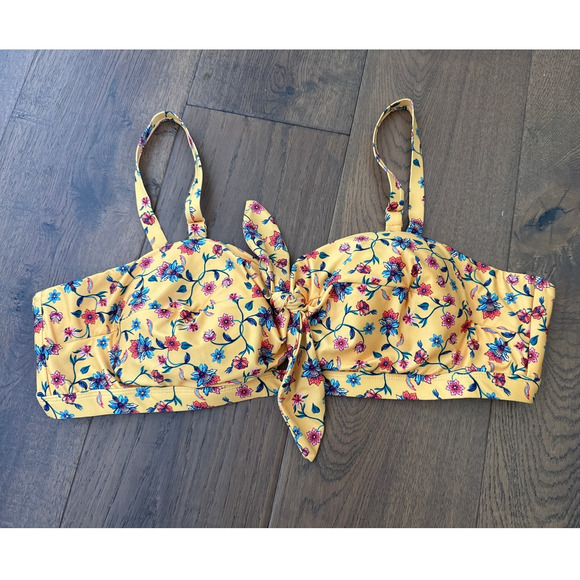 Modcloth Santa Barbara Saturday Floral Bikini Swim Top Yellow Retro Pinup 2X NWT - Picture 1 of 7